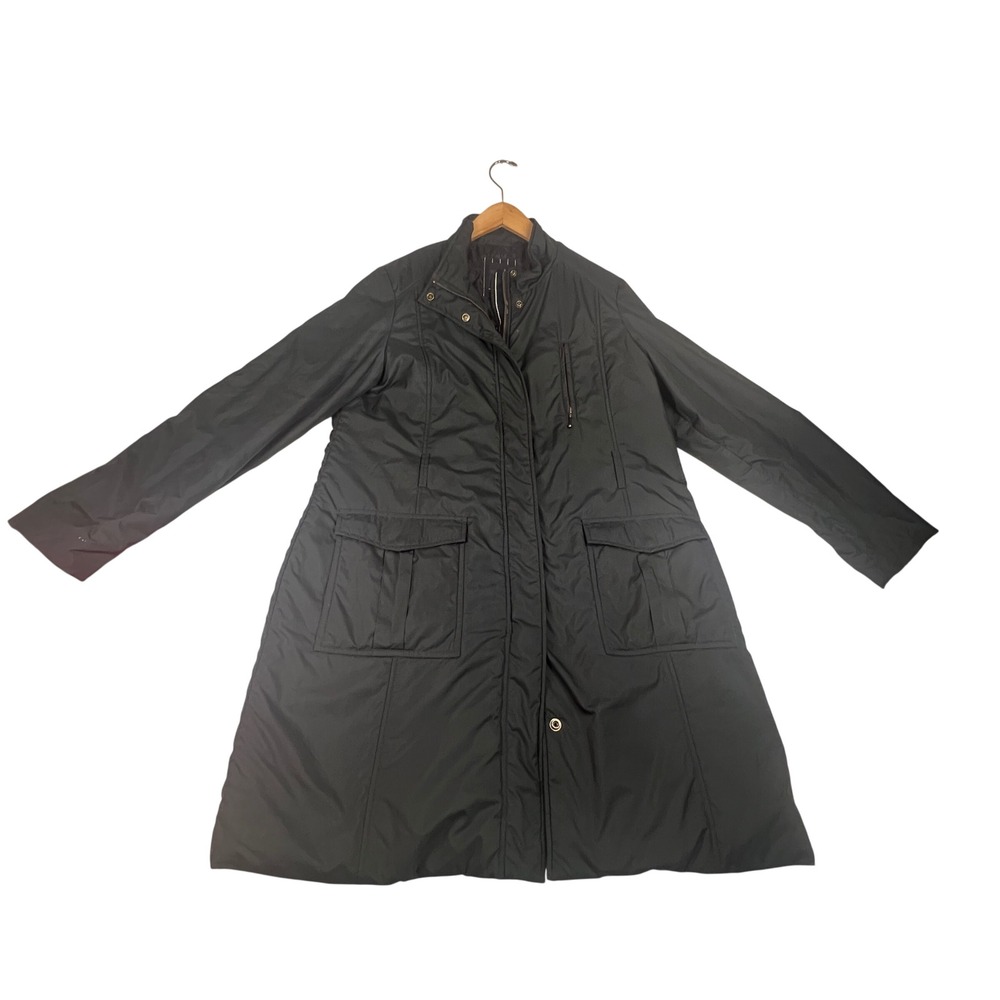 Nautica Black Quilted Longline Parka Jacket XL Mock Neck Full Zip Pockets